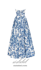 LETITIA BLUE HYDRANGEA STRAPLESS MAXI DRESS