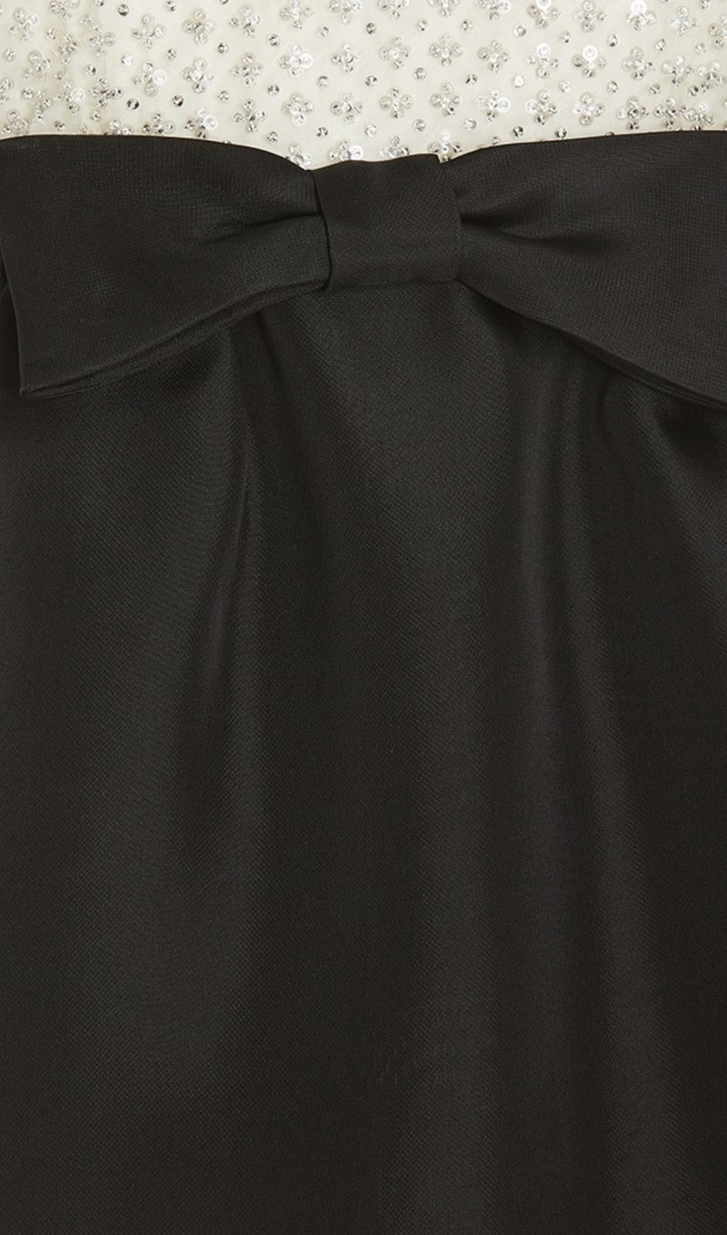 MINI-ROBE EN SATIN ORGANZA ORNÉE DE CRISTAL NOIR