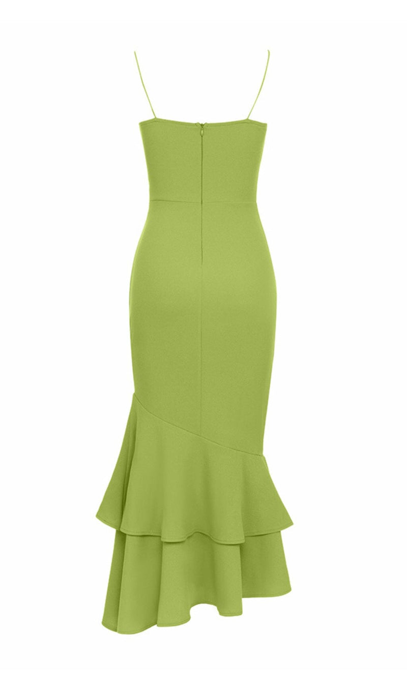 STRAPPY FISHTAIL MAXI DRESS IN GREEN