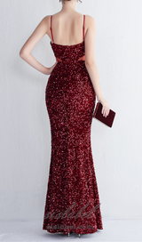 MARIAN BURGUNDY CUTOUT SEQUINS HALTER MAXI DRESS