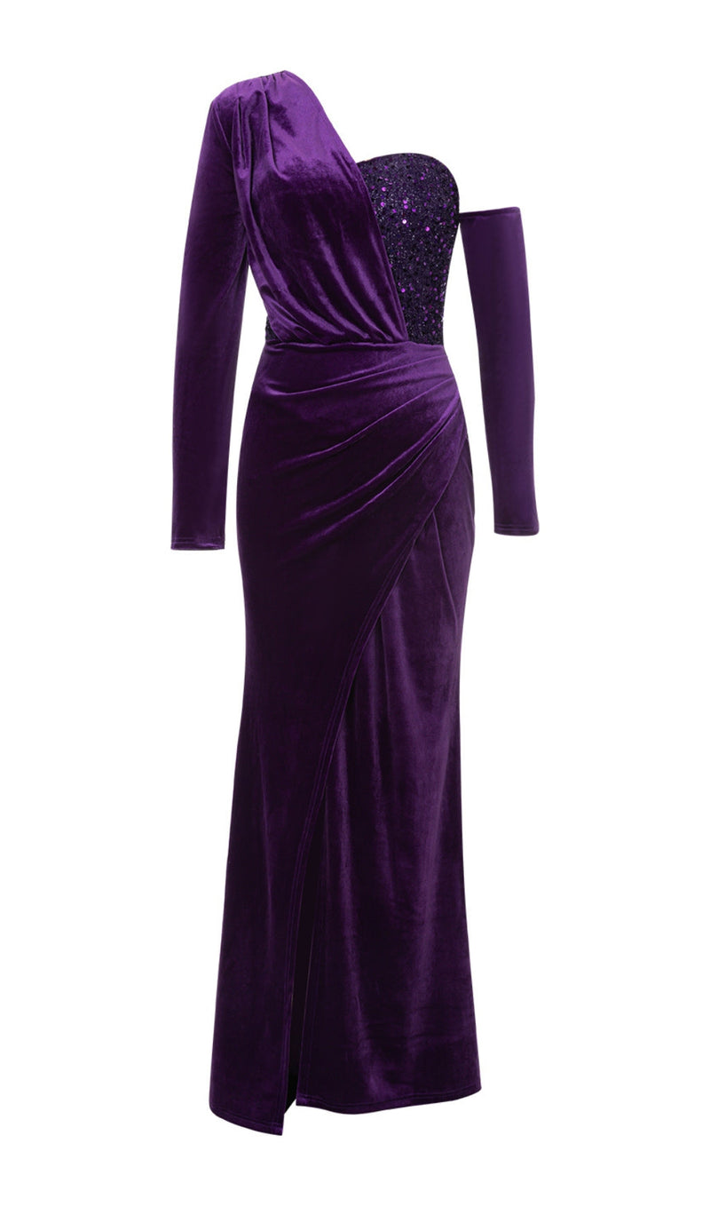 CHOU PURPLE VELVET SEQUIN MAXI DRESS