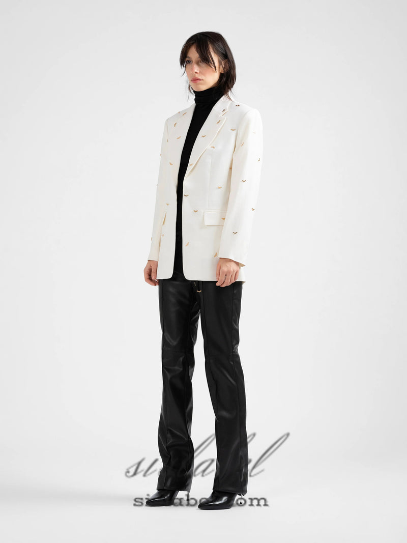 bat-shape embellished blazer in white