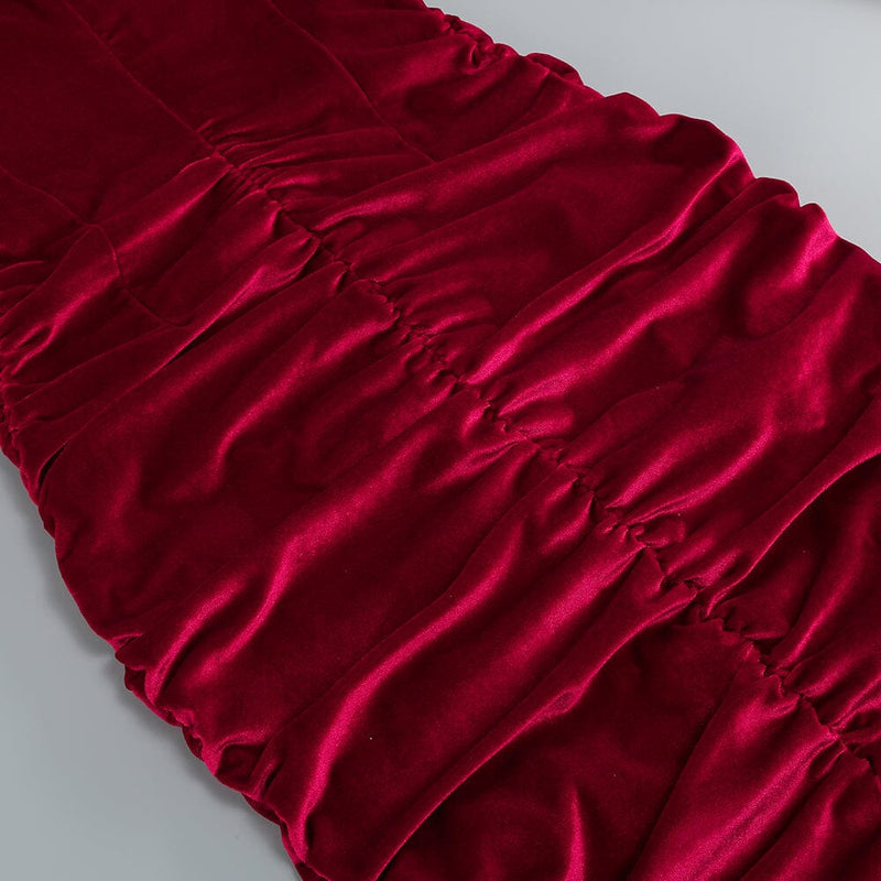 CUT OUT VELVET MIDI DRESS IN WINE