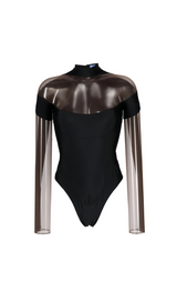 SCHWARZER BODYSUIT MIT ILLUSION-AUSSCHNITT