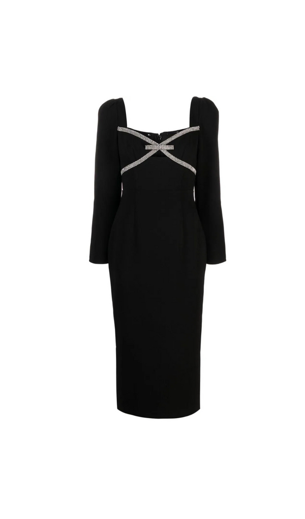 EMBELLISHED LONG SLEEVE MIDI SHEATH DRESS