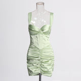 CUSI CORSET RUCHED MINI DRESS IN GREEN