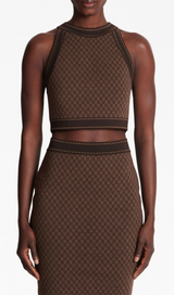 BROWN MONOGRAM-JACQUARD WOOL TOP