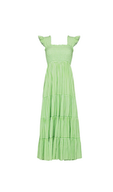 GREEN KENDAL GINGHAM PRINT COTTON MAXI DRESS