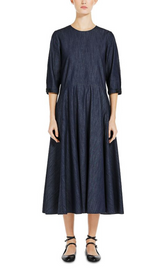 ROBE MIDI EN DENIM DE COTON EMBELLI 