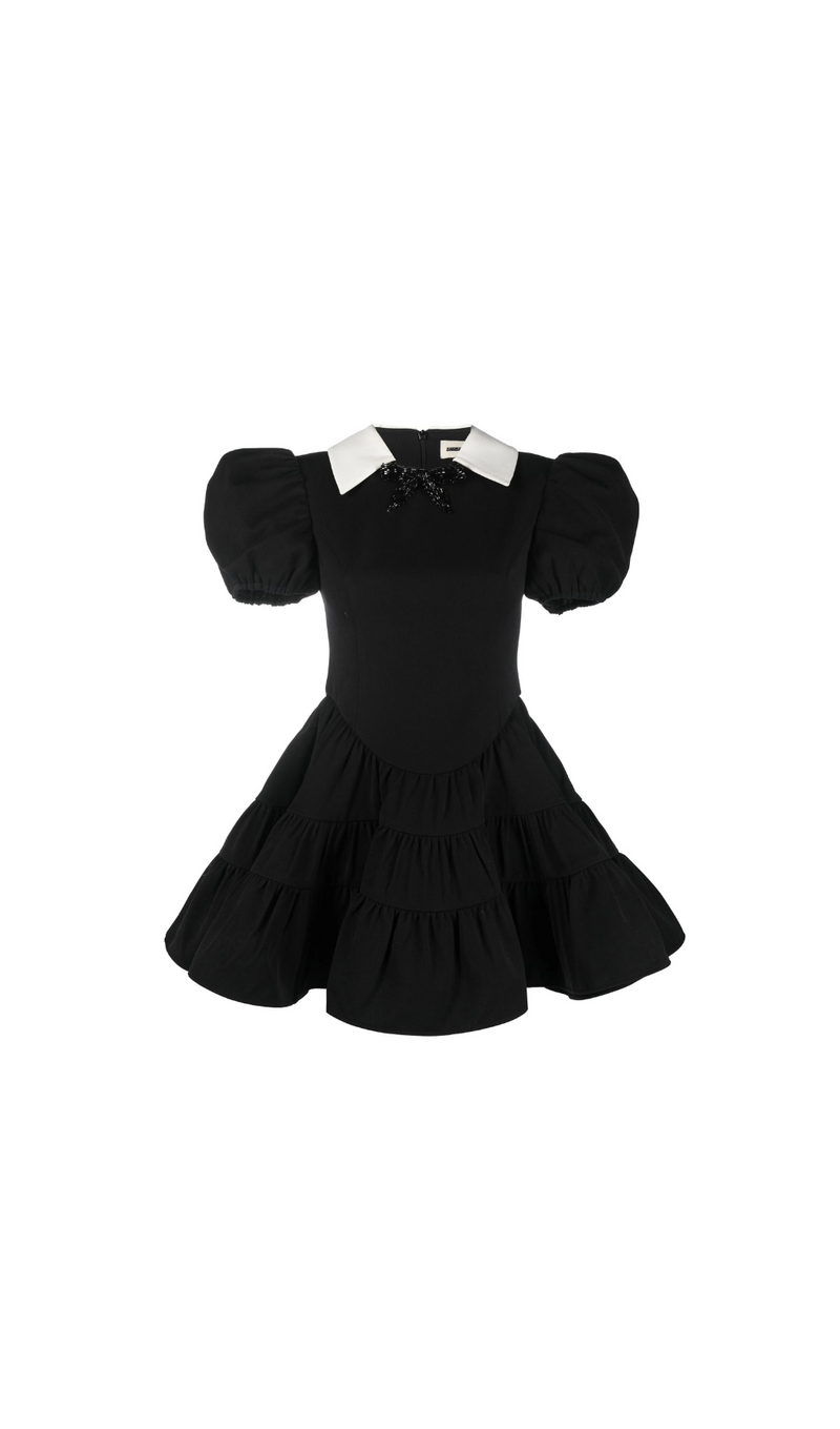 ROBE MINI À MANCHES BOUFFANTES NOIRE 