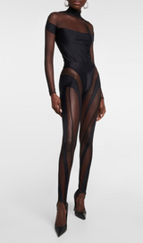 SCHWARZER BODYSUIT MIT ILLUSION-AUSSCHNITT