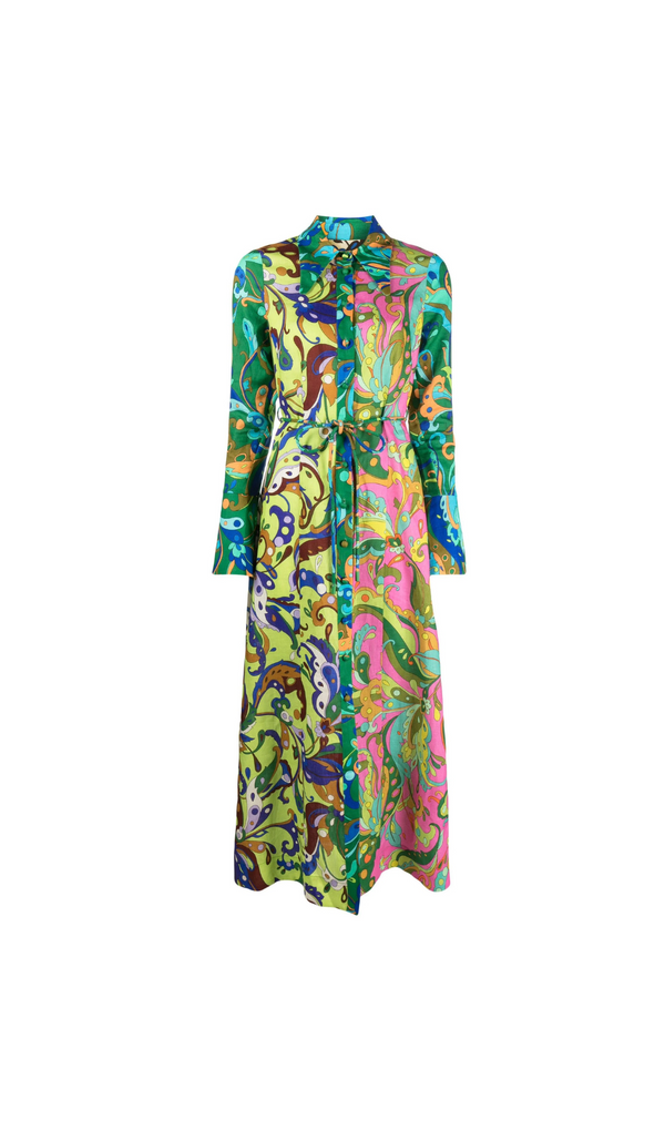 GRÜNES YVETTE-KLEID MIT PAISLEY-PRINT