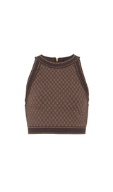 BROWN MONOGRAM-JACQUARD WOOL TOP