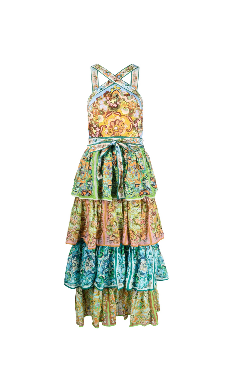 ROBE MIDI EN LIN DREAMER MULTICOLORE