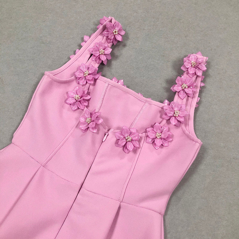 3D FLOWER NECK MINI DRESS IN PINK