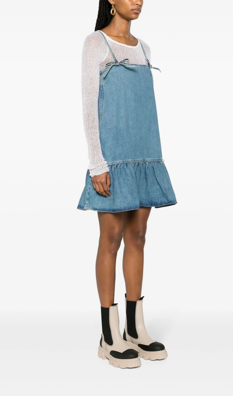 ROBE MINI EN JEAN TEINTÉ BLEUE