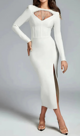 TASSEL CUT OUT MIDI DRESS IN WHITE