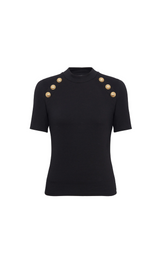 T-SHIRT EN MAILLE EMBELLI NOIR 