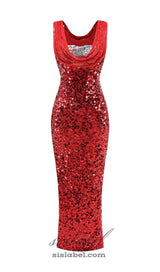 sleeveless sequin maxi dress in red