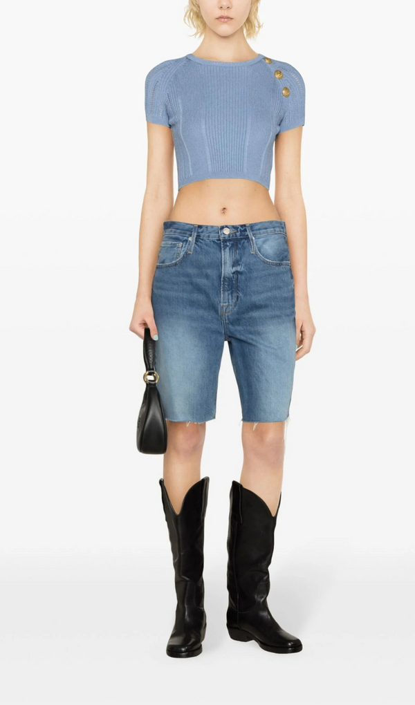 CROP TOP BLEU EN MAILLE FINE 