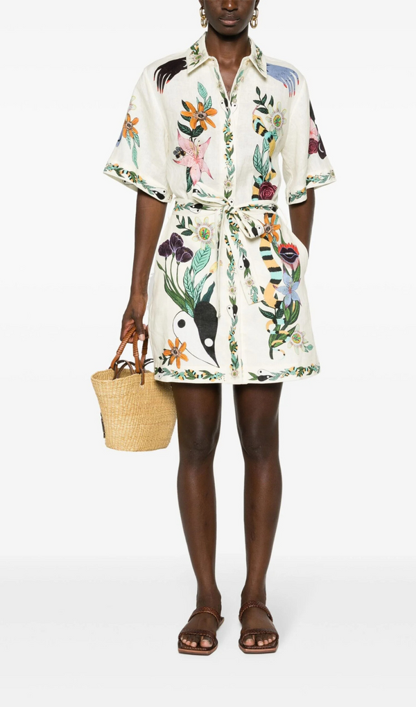 NEUTRAL MEAGAN ARTWORK-PRINT DRESS