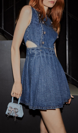 BLUE DENIM CUT-OUT MINI DRESS