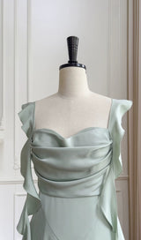 ROBE MINI EN SATIN VERT SAUGE