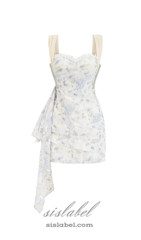 FLORAL PRINT RUCHED MINI DRESS IN WHITE