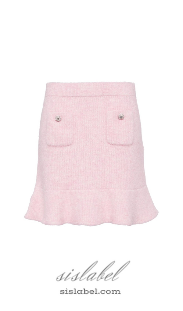 Fluffy rib-knit mini skirt in pink