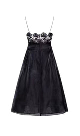 ROBE MIDI CAMISOLE EN DENTELLE NOIRE 