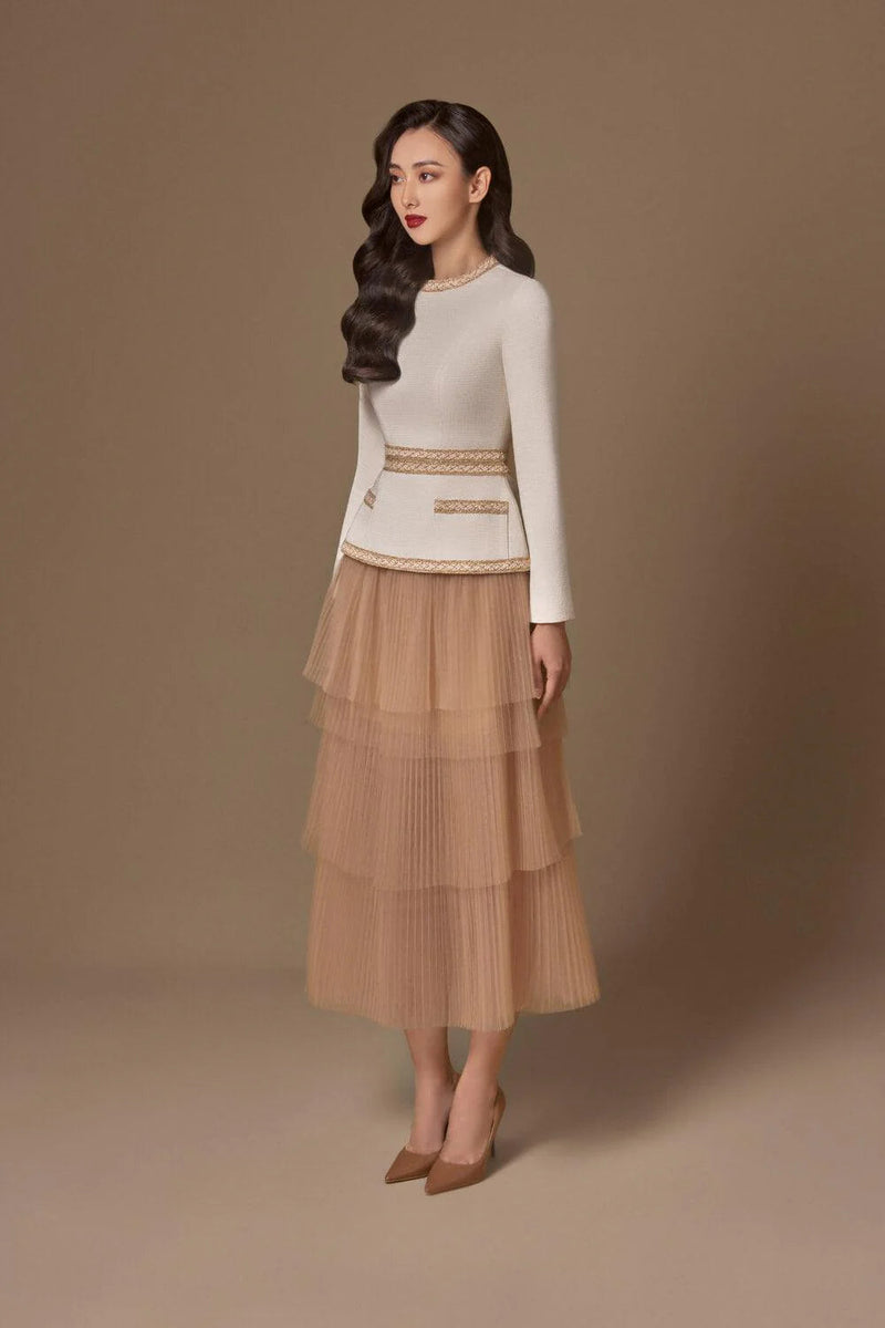 Kaity Layered Skirt set in beige