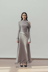 Eclipse Draped maxi Dress in Cloudy Gray