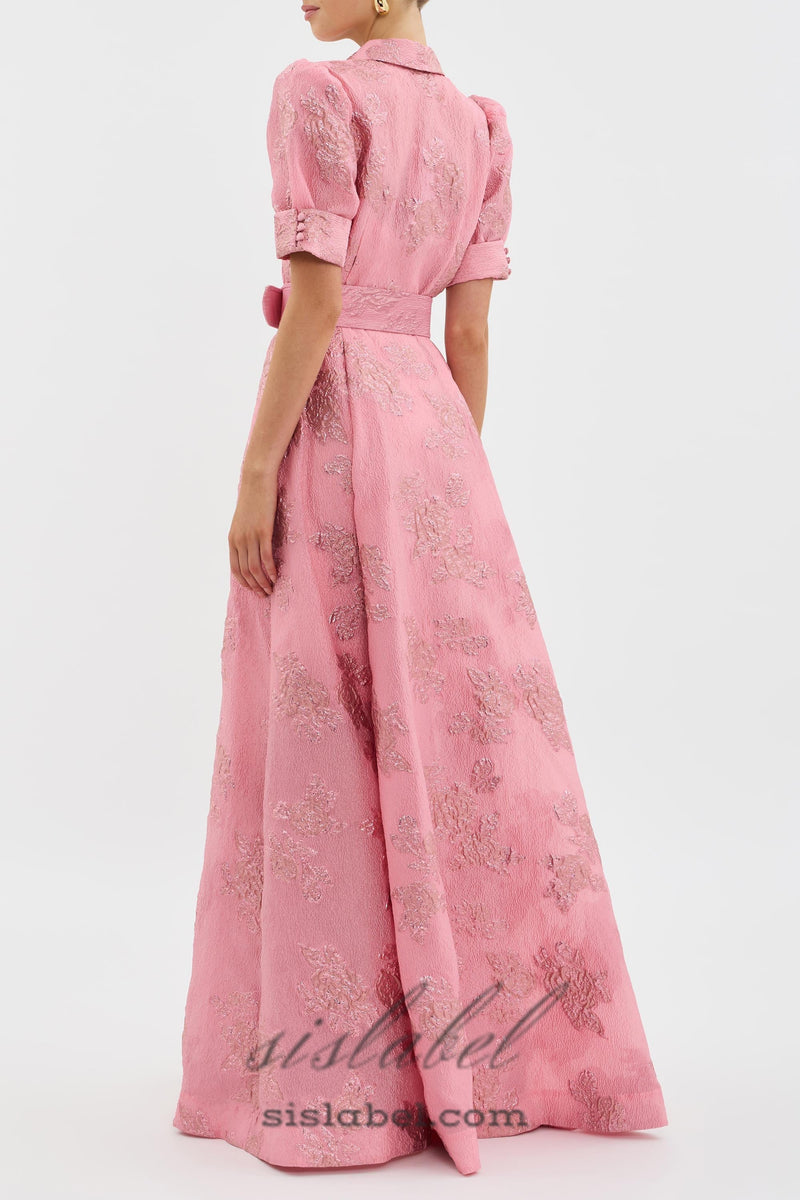 Annette floral embellished Button Gown in pink