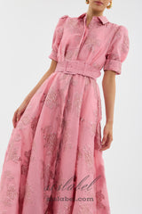 Annette floral embellished Button Gown in pink