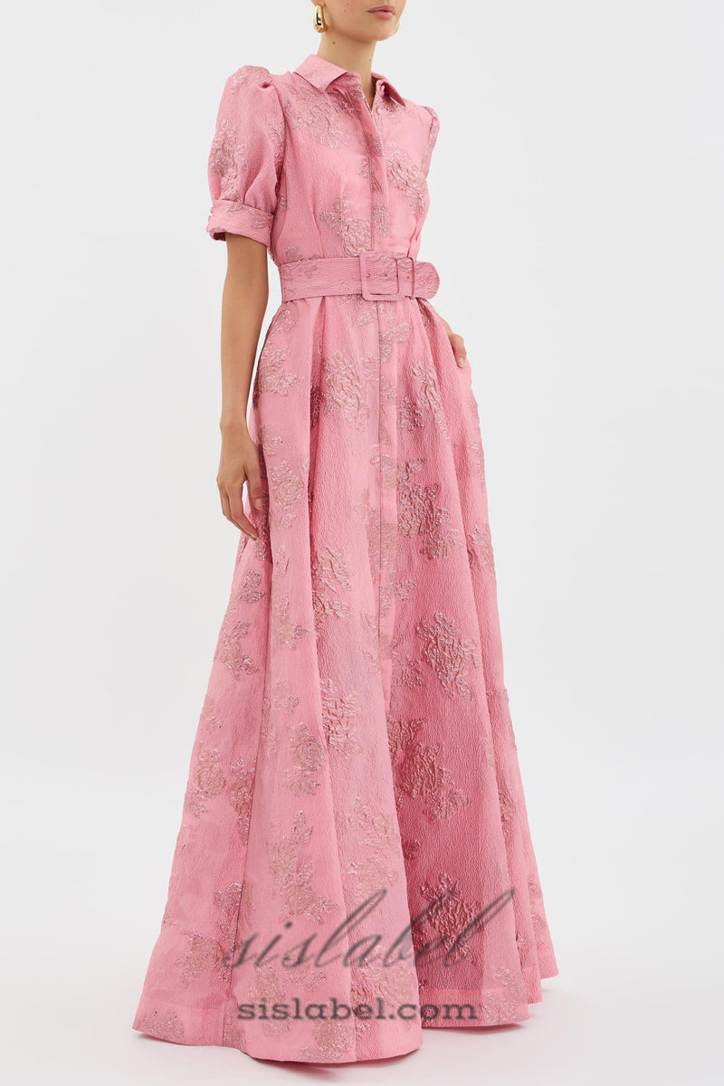 Annette floral embellished Button Gown in pink