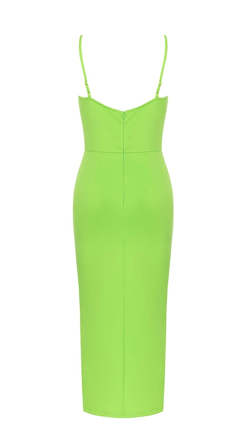 ASYMMETRIC SHOULDER MIDI DRESS IN GREEN