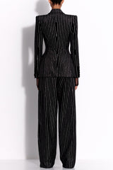 Ally Crystal Pinstripe Blazer Set in Black