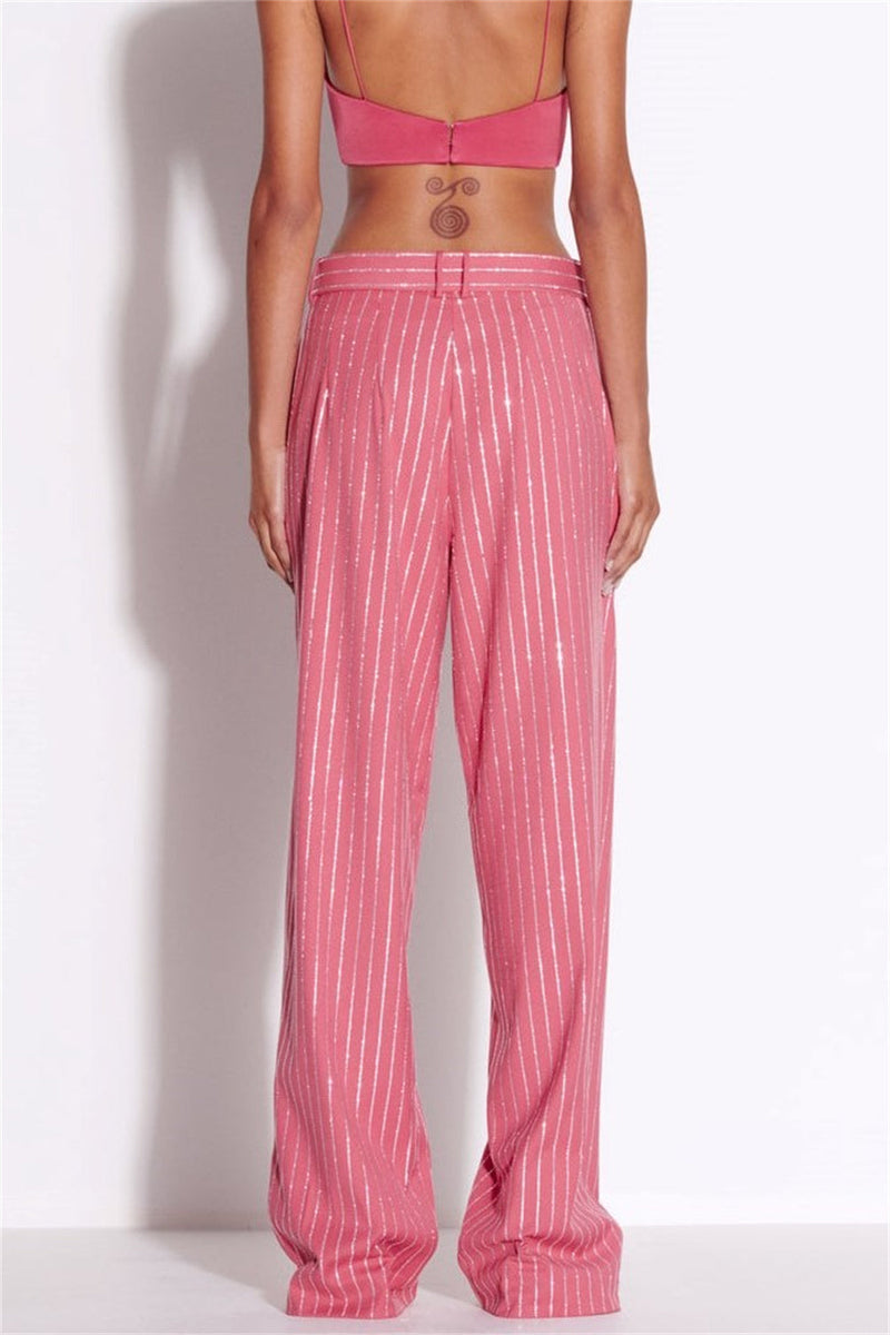 Ally Crystal Pinstripe Blazer Set in Pink