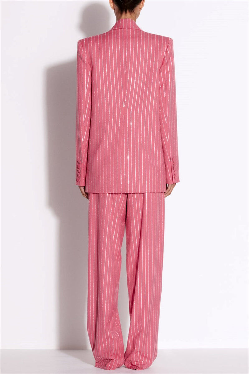 Ally Crystal Pinstripe Blazer Set in Pink