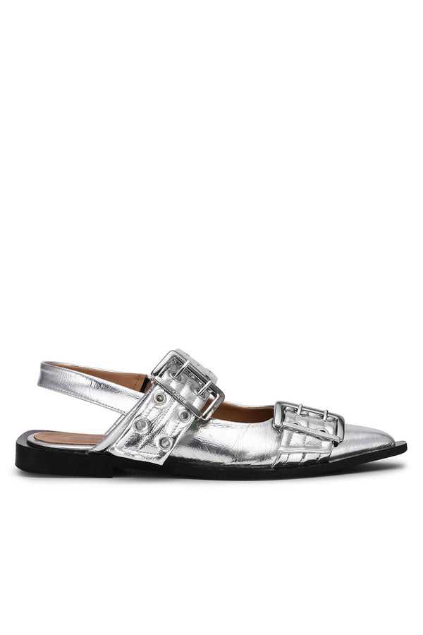 Anabella Buckle Ballerinas - Silver