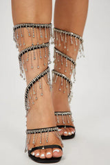 Arabella Rhinestone Tassel Stiletto Heels - Black