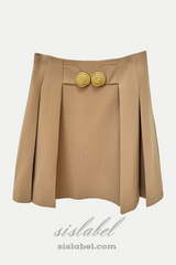 Asina Gold Buttoned Mini Skirt in Khaki