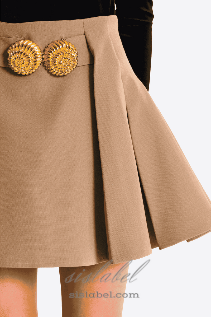 Asina Gold Buttoned Mini Skirt in Khaki