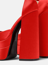 Aspen Satin Platform Pumps In Red