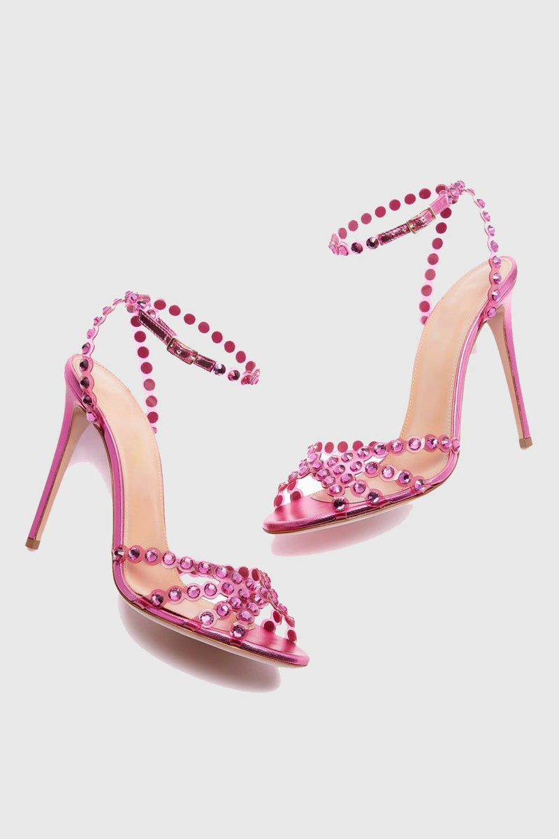 Astasia Rhinestone Embellished Heels - Pink