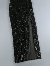 SEQUIN EMBELLISHMENTS SLIT MAXI DRESS