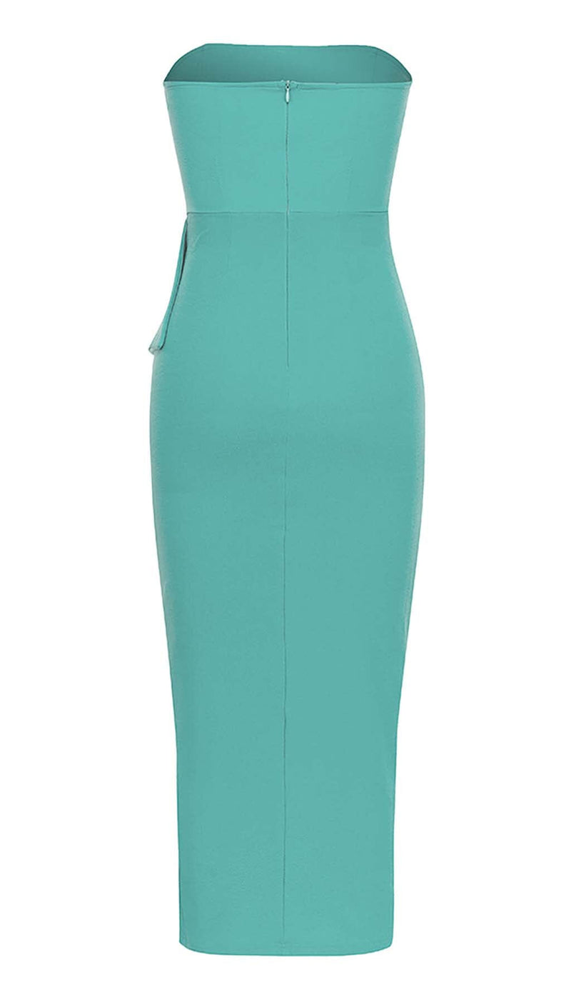 BANDEAU RUFFLES MIDI DRESS IN GREEN