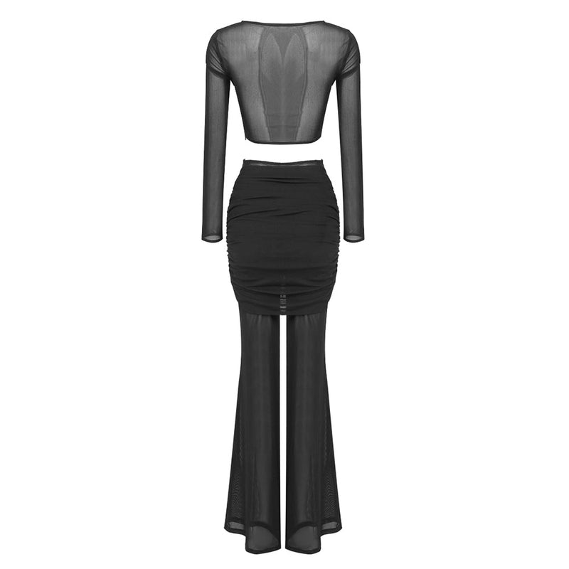 LONG SLEEVE DRAPED TWO PIECE JUMPSUIT BLACK