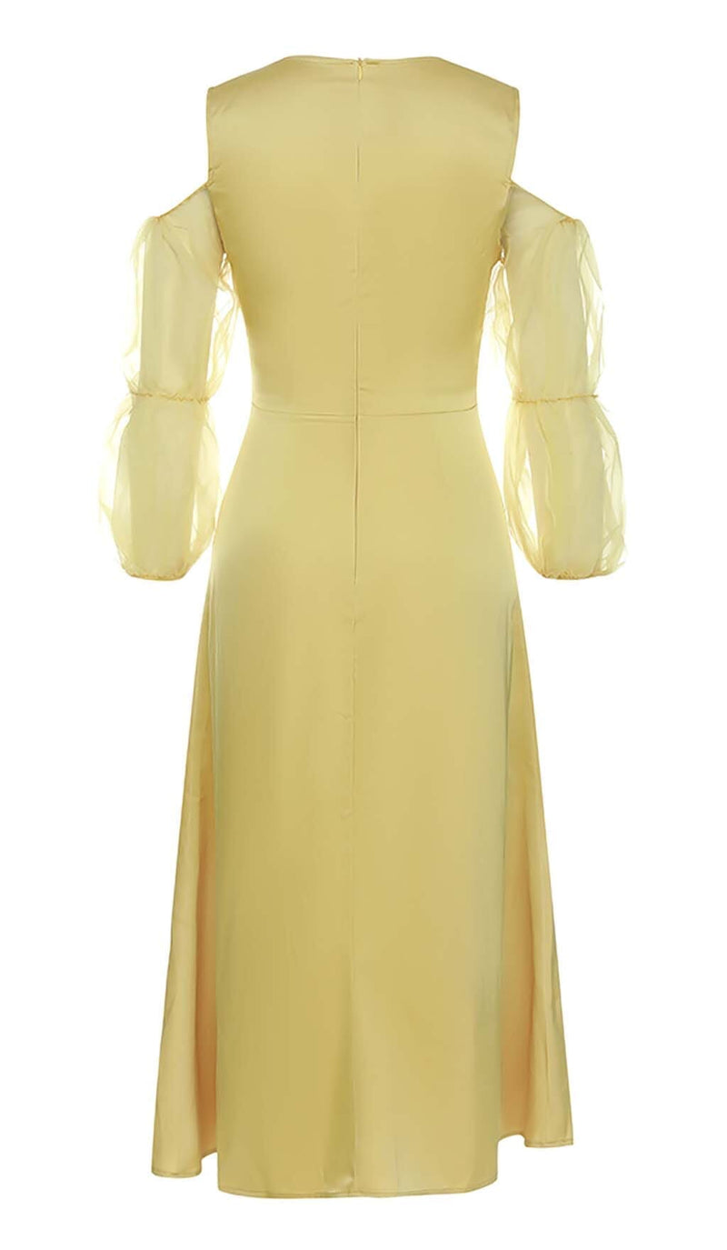 BUTTON FRONT SPLIT THIGH MIDI DRESS IN YELLOW