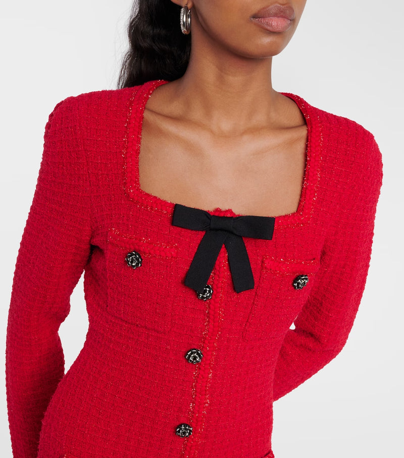 MINI-ROBE COL ROND EN MAILLE ROUGE 